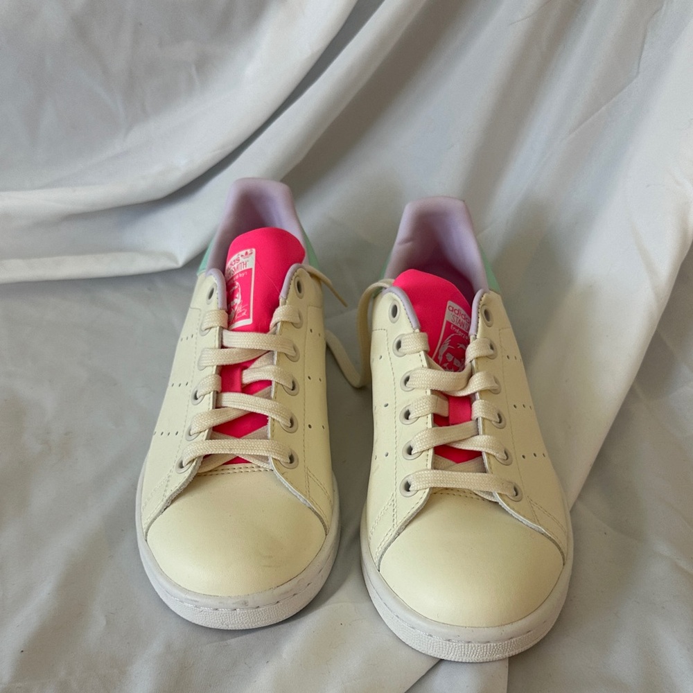 Cream Stan Smith Adidas Sneakers with Pink and Mint Accents